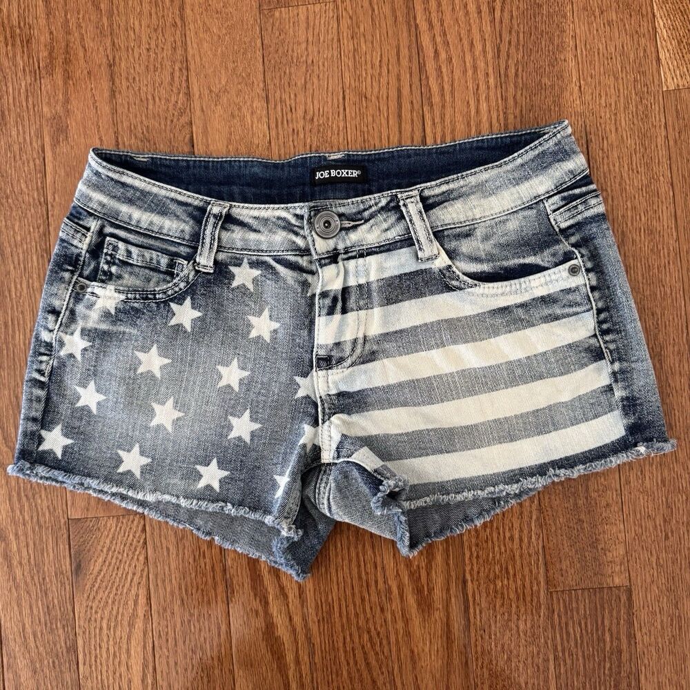 Joe Boxer Y2K Low Rise Mini Jean Shorts Juniors Size 5 American Flag Patriotic